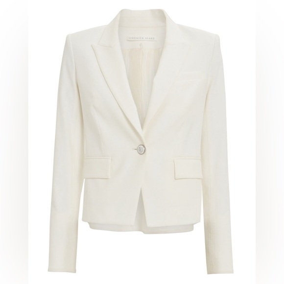 Veronica Beard Danielle One Button Dickey Cropped Blazer Jacket Ivory - Picture 2 of 11